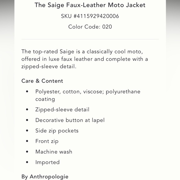 NWT Anthropologie The Saige Faux Leather Moto Jacket - Picture 7 of 7